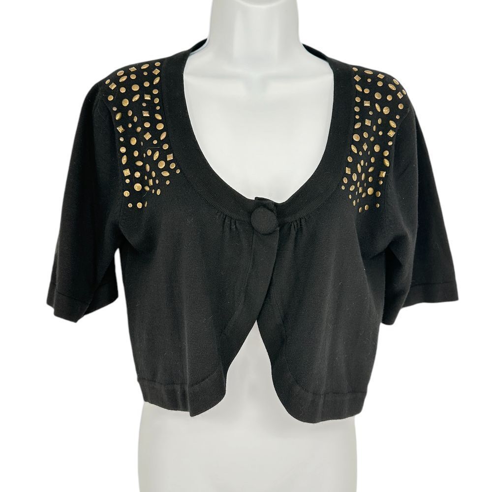 United States Sweaters Black Cropped Cardigan Shrug Bronze Studded Shoulders M